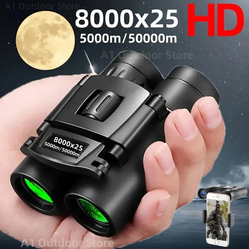 8000x25 HD Powerful Portable Binoculars Monocular Long Range BAK4 Telescope Folding FMC Optics for Outdoor Hunting Camping Sport