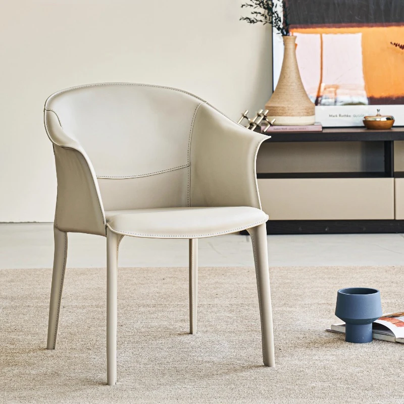 

Dining chair/With armrests/Minimalist saddle leather dining chair/