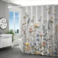 ม่านอาบน้ำลายดอกไม้ ดอกเดซี่สีขาว ดอกไม้สีพาสเทล ดีไซน์ทันสมัย ผ้ากันน้ำ ตกแต่งห้องน้ำอย่างหรูหรา 1