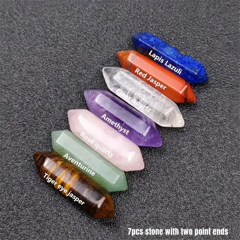 14pcs Natural Stone Chakra Crystal Column Set Color DIY