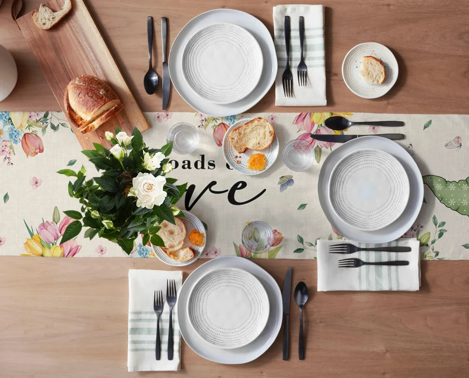 Spring Easter Tulip Gnome Linen Table Runners Holiday Party Decor Farmhouse Kitchen Dining Table Runners Easter Decoration 2024 3