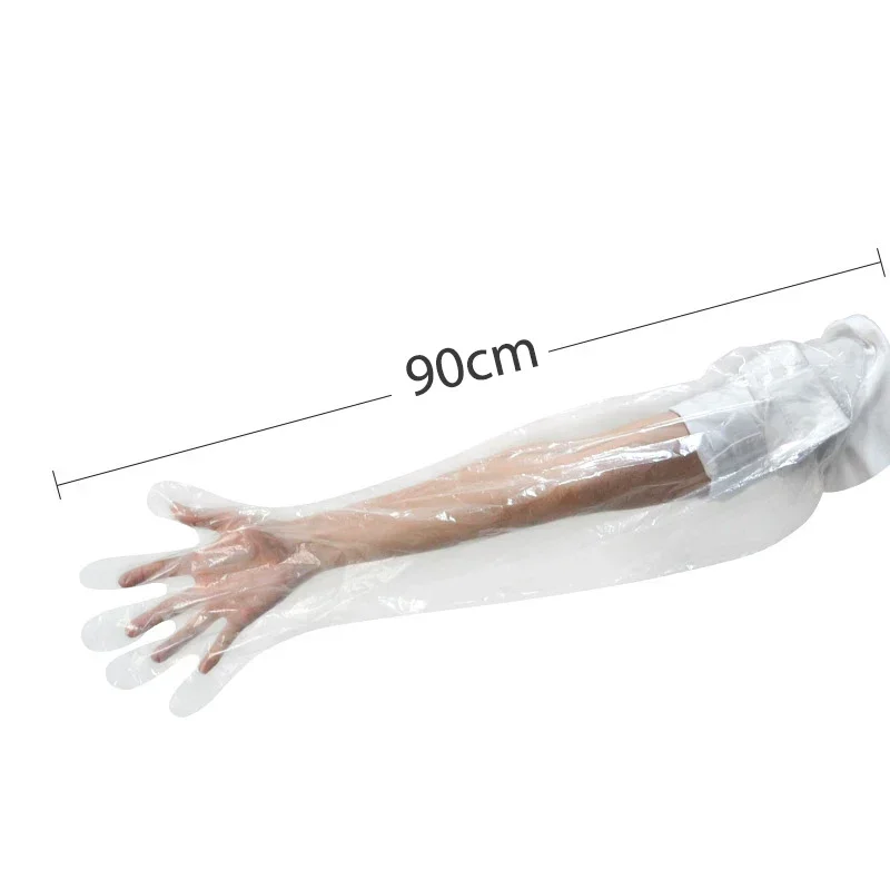 50Pcs Pet Examination Artificial Insemination Breeding Gloves Disposable Soft PE Long Arm Glove Pigs Cattle Sheep Vet Supplies