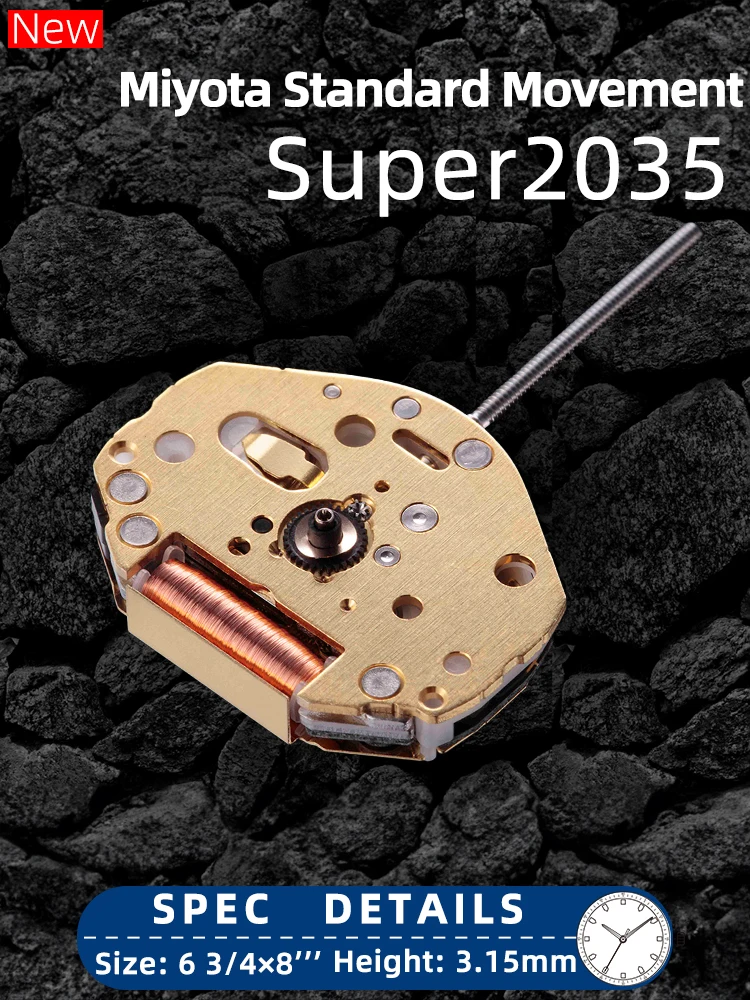 Miyota-super 2035 Movimento Quartz Golden Mão Precisão Engrenagens de Metal Durável Japão Original Melhor Custo Desempenho Novo