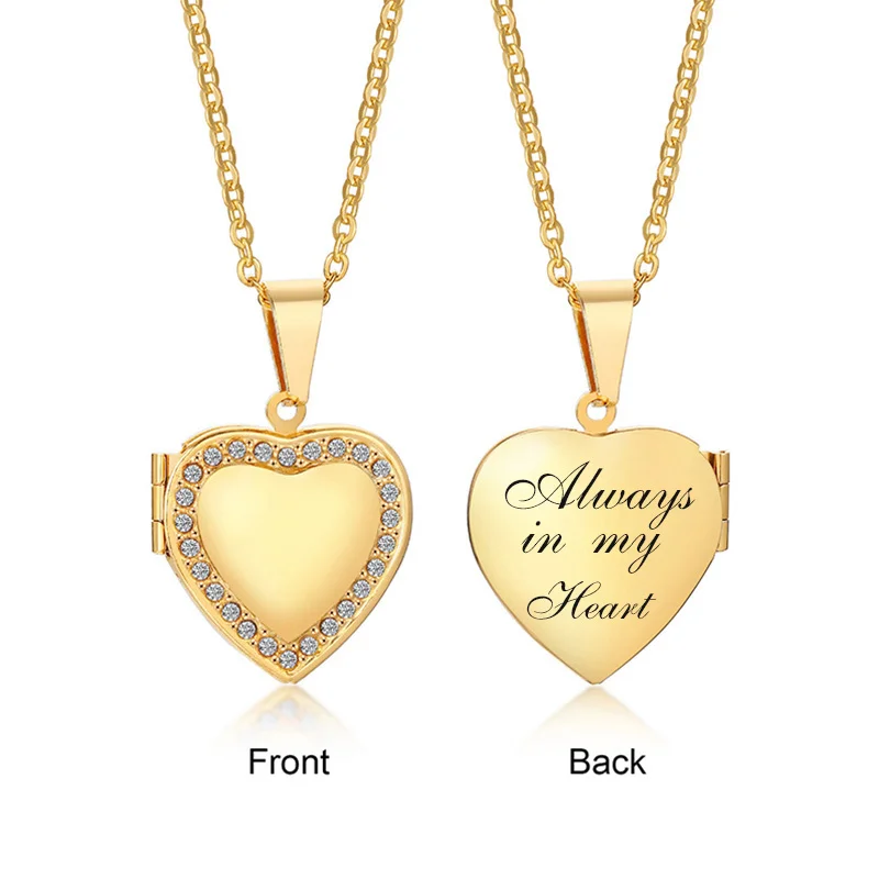 Fashion Heart Locket Necklaces for Women Lady Jewelry Gold and Silver Color Personalize Engrave Custom Keepsake Gifts