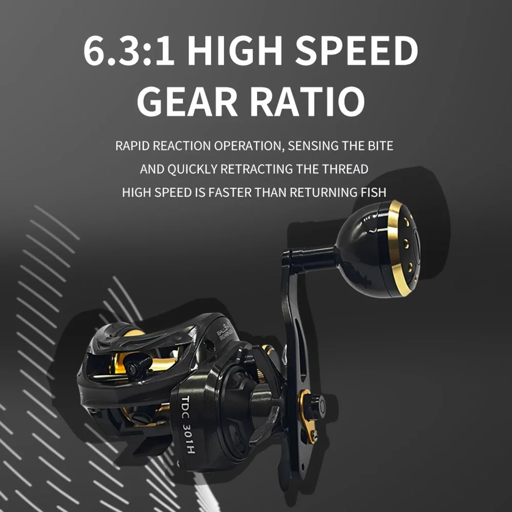 뉴 파워 베이트캐스터 릴 낚시 6+1BB TDC300 카본 바디 최대 드랙 16kg 루어 쉐이크 슬로우 휠 메탈 배스 아웃도어 민물 낚시