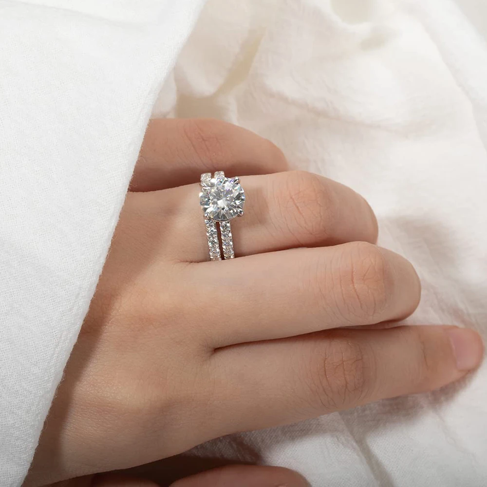 D Color Full Moissanite Engagement Rings for Women Emerald/Radiant/Round Cut Diamond 925 Sterling Silver Wedding Band with GRA 3