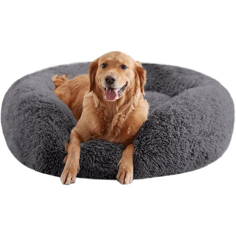 Dog Beds for Large Dogs, Calming Donut Dog Bed, Round Fluffy Beds, Plush Pet Bed for Dogs Up to 80Lbs, 34inch