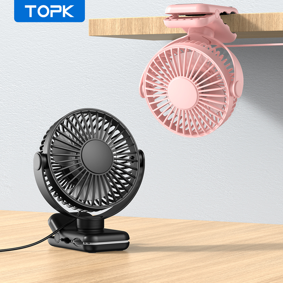 TOPK Mini Portable Clip on Fan,USB Desk Fan,3 Speeds Quiet Wind 720° Rotate Personal Electric Fan,Standing fans for Room Home