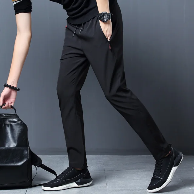 Été hommes glace soie séchage rapide pantalons décontractés coupe ajustée version coréenne glace soie pantalon sport pantalon tube droit séchage rapide p 4