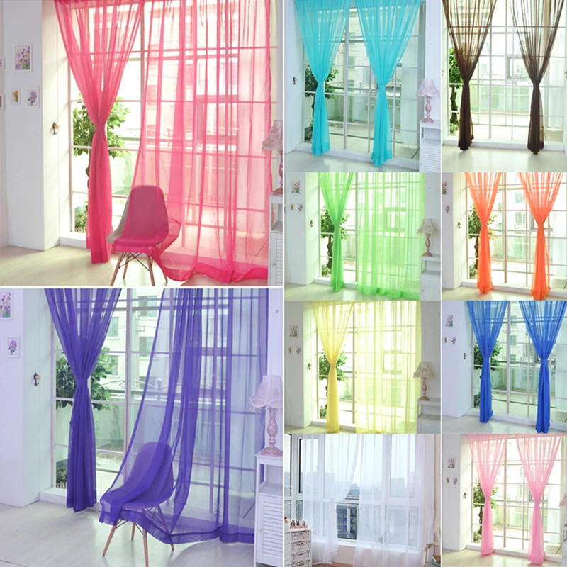 Description Picture 4 of itemLiving Room Kid Room Classroom Colorful Sheer Tulle Curtains Polyester Solid Color Rod Pocket Curtain for Bedroom Kitchen