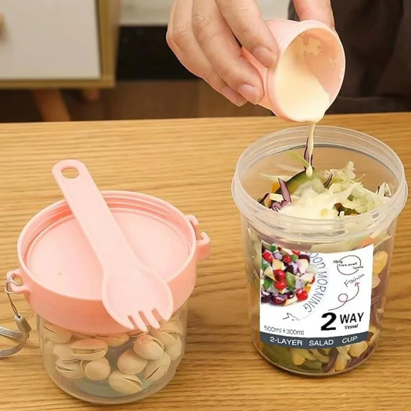 Salad Cups, Transparent Salad Breakfast Cups with Lids, Lightweight Salon on-the-go cups with Fork, Leak-proof Cup T