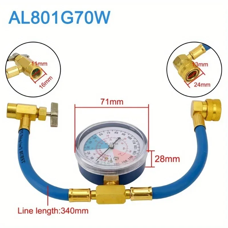 Car AC Air Conditioning R134A Refrigerant Recharge Measuring Hose with Pressure Gauge Pressure Gauge Measuring Kit Reparing ac refrigerant recharge tool