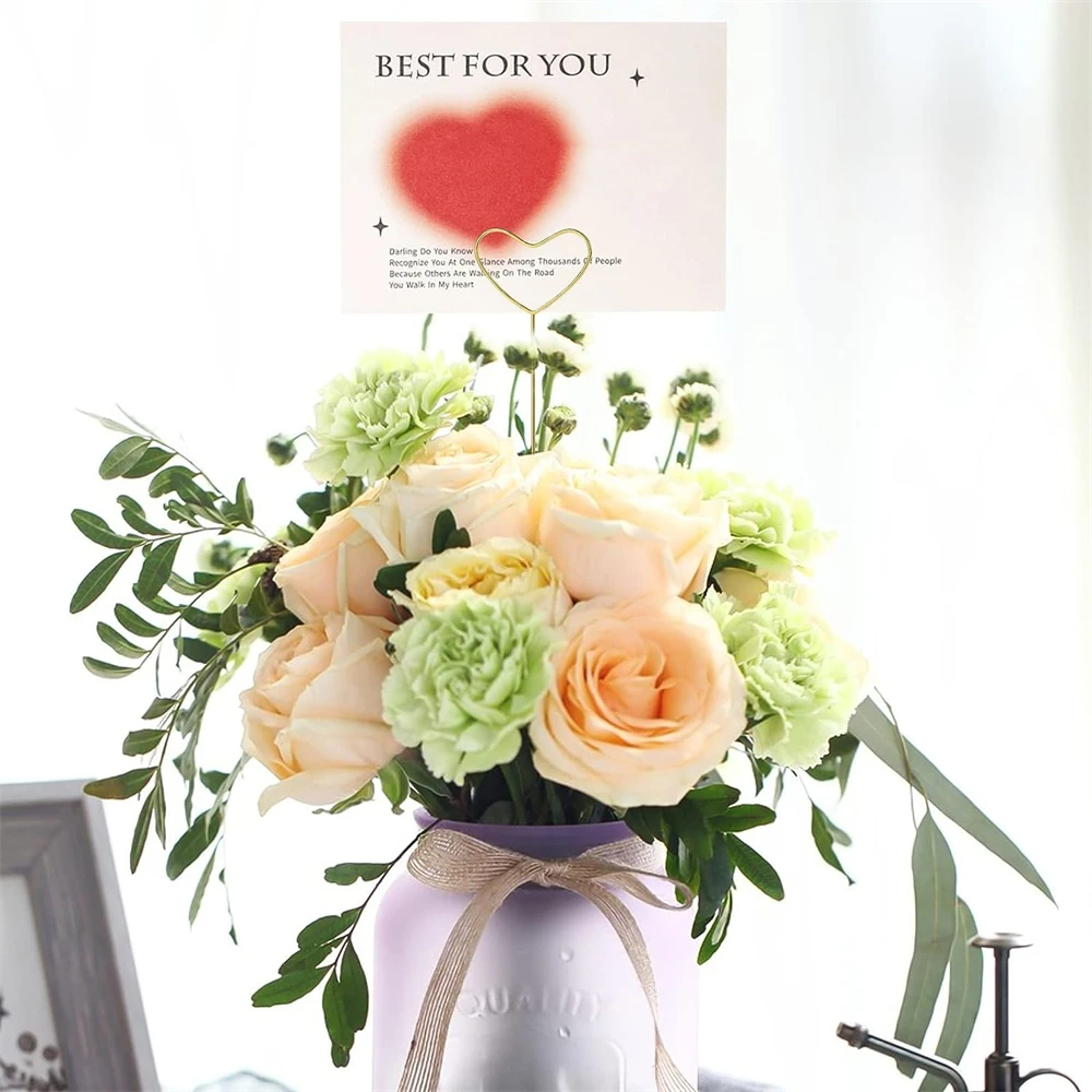 20/40Pcs Flower Card Holder Bouquet Packaging Card Holder Photo Clip Message Metal Line Party Birthday Wedding floral card holders