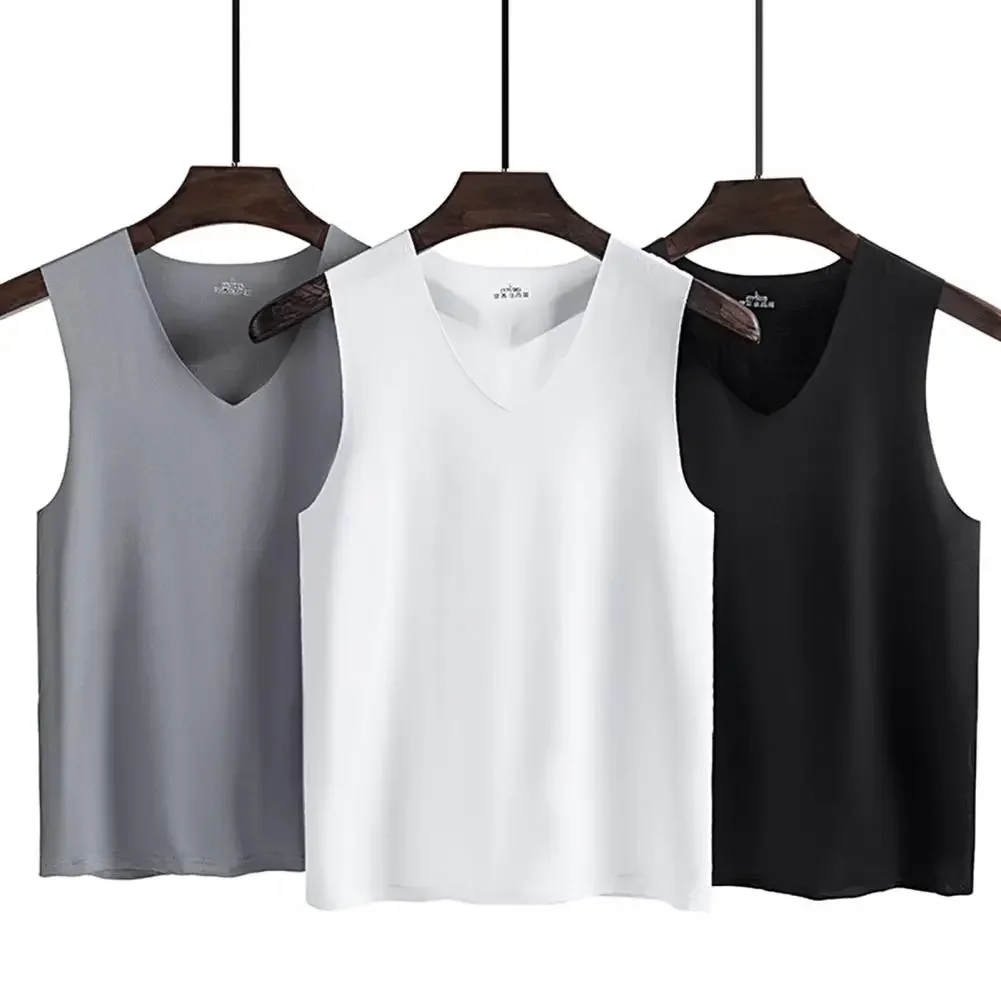 Description Picture 3 of itemMale Summer Casual Vest Sleeveless V-Neck Ice Silk Vest T-Shirts Tank Top Breathable Sports Undershirt Gyms Running Vest