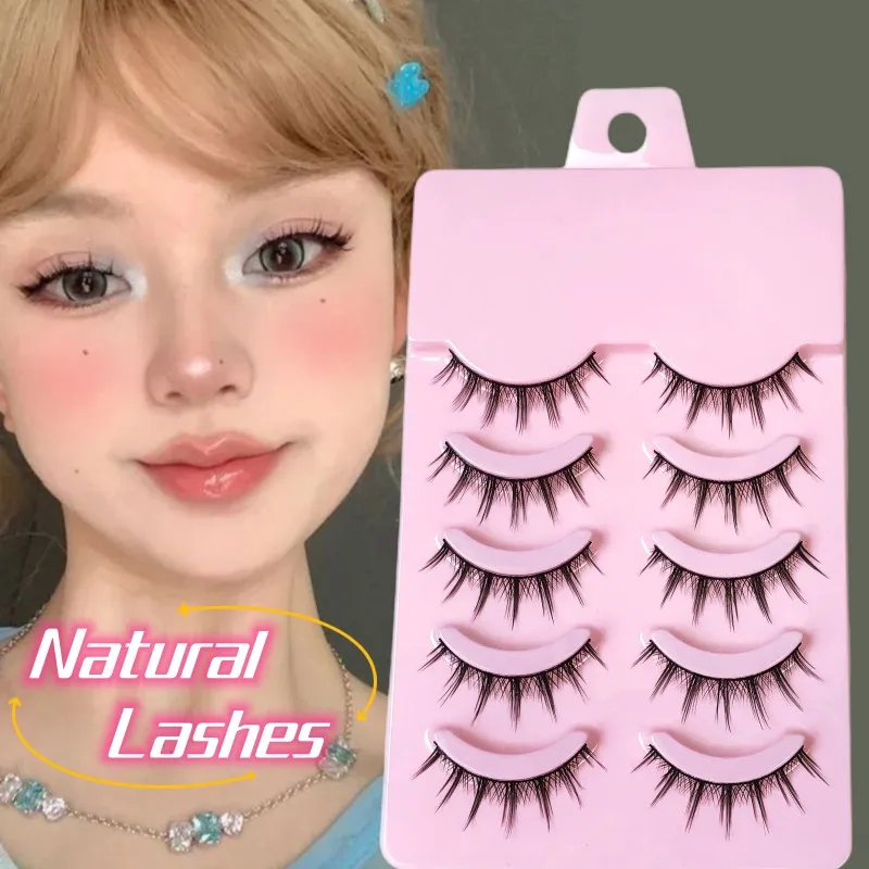 5 Pairs Manga Lashes Natural Wispy Soft Eyelash Cat Eye Faux Mink False