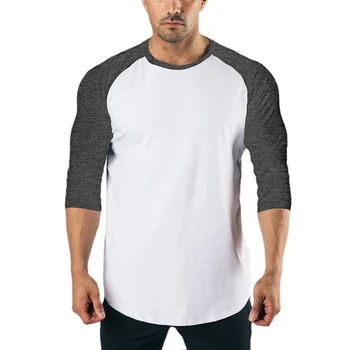 Running Sports Three Quarter Sleeve Shirt Mens Fitness Training Cotton Breathable Clothing Gym Bodybuilding Solid Color T-shirt 1
