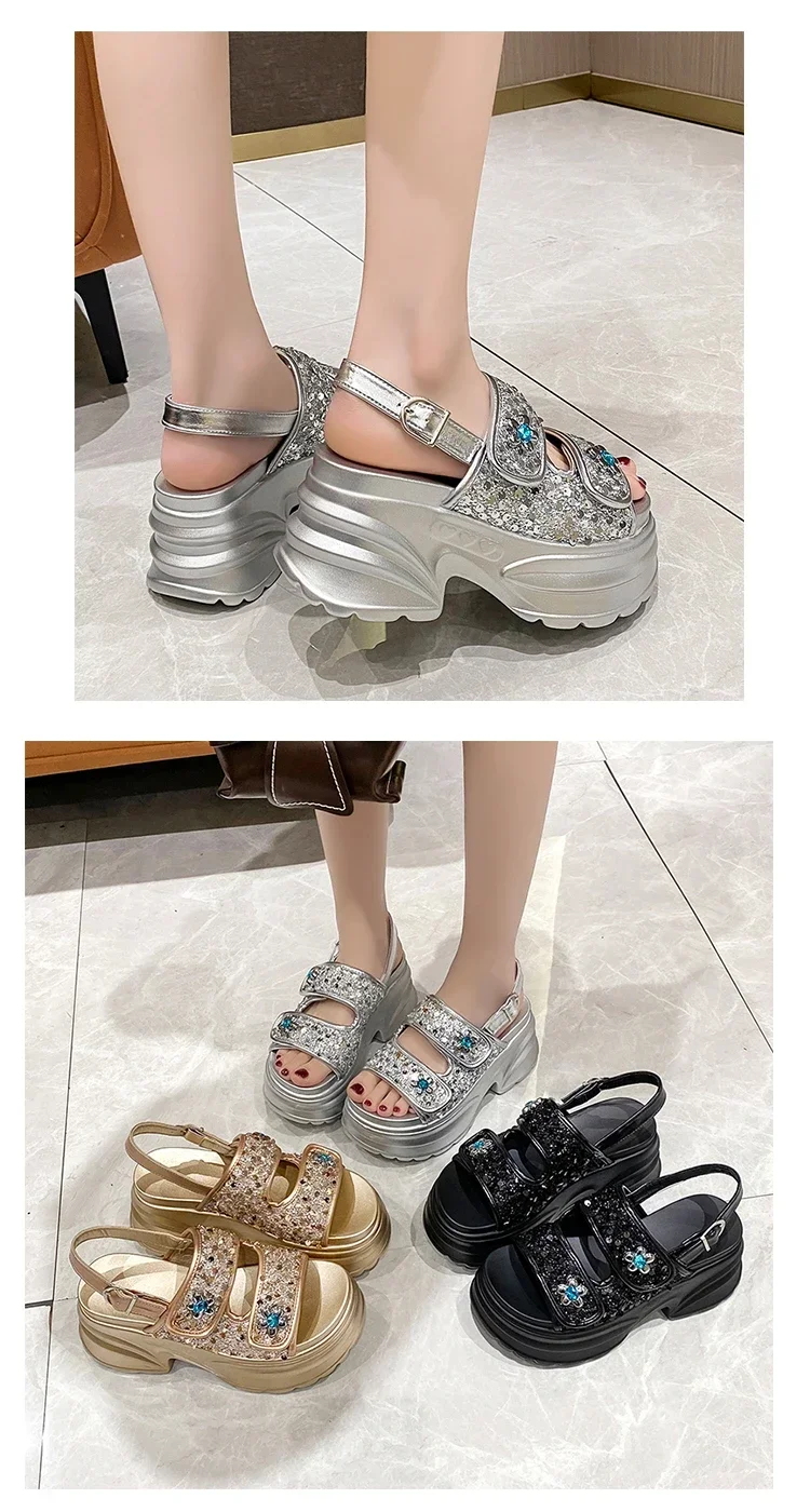 Chunky Platform Bling Rhinestone Sandals For Women Beach Summer_voghion.com