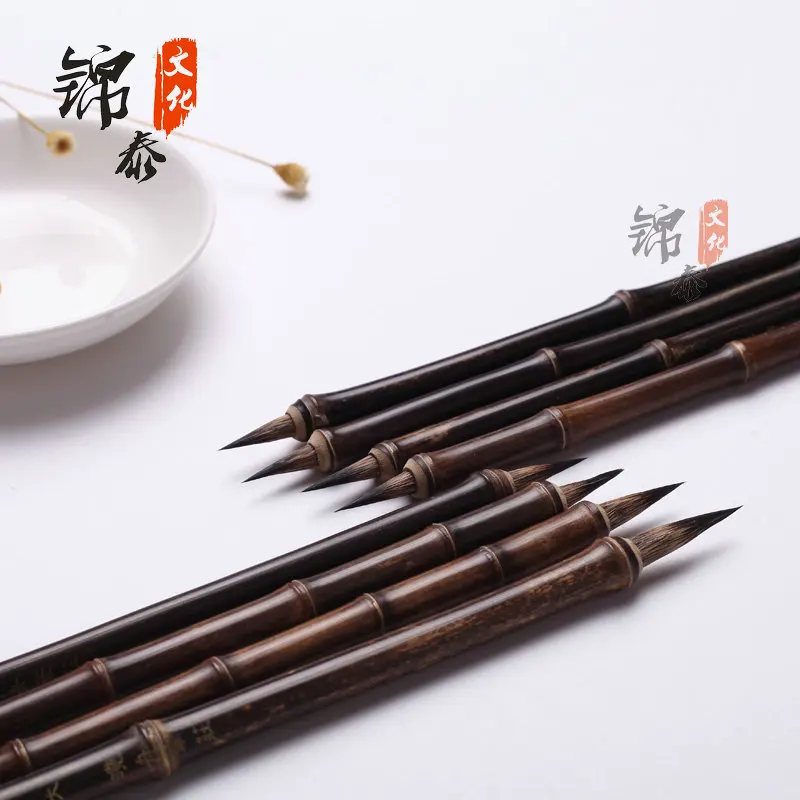 Hare Hair Iron Head Purple Hair Brush Small Script Chinese Calligraphy Pen Ancient Bamboo Copy Script Teeny Head Regular Script weasel wool multiple hair brush small regular script heart sutra copy scriptures calligraphy brush chinese calligraphy brush pen