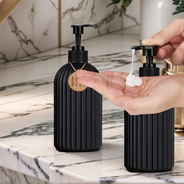 2 ชิ้นสีดําเครื่องจ่ายสบู่เหลวพร้อมถาดซิลิโคน, 500 มิลลิลิตรรีฟิลมือและจานสบู่ขวดเหมาะสําหรับอ่างล้างจานตกแต่ง 3