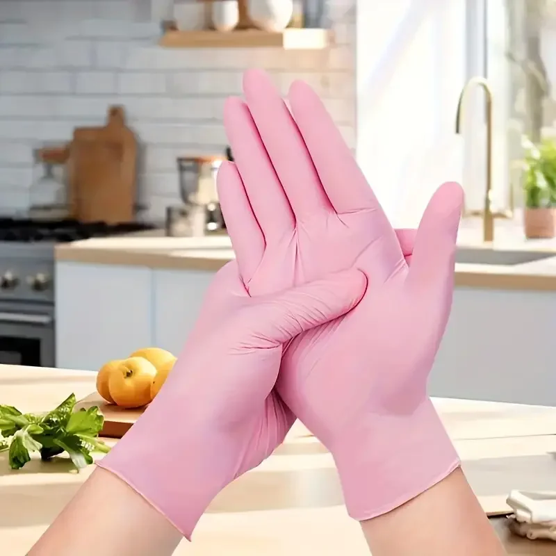 Description Picture 2 of item20/50/100PCS Pink Nitrile Gloves Disposable Powder & Latex Free Kitchen Gloves Women Beauty Salon Cooking Tattoo Hair Dye Gloves