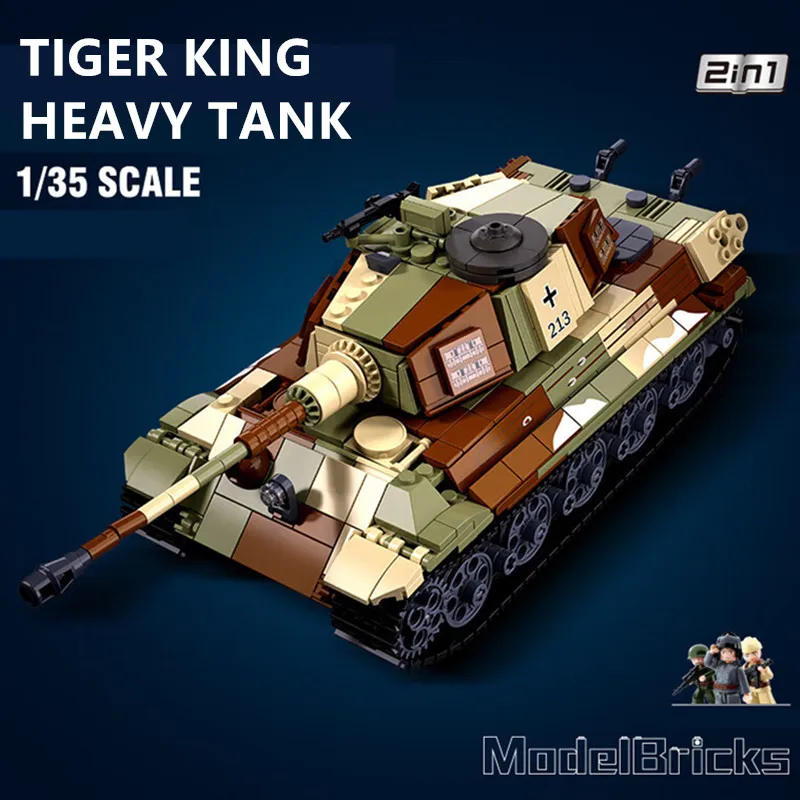 

Sluban 930PCS ARMY Tiger King Heavy Tank Land Force WW2 Military Soldier Building Blocks Sets Educational Toys for Children