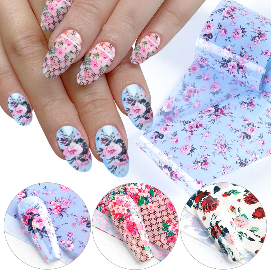 10 Sheets Retro Flower Nail Art Foil Transfer Stickers, Adhesive Nail Art  Supplies For Acrylic Nails Foil Stickers, Nails Supply Floral Manicure Tips