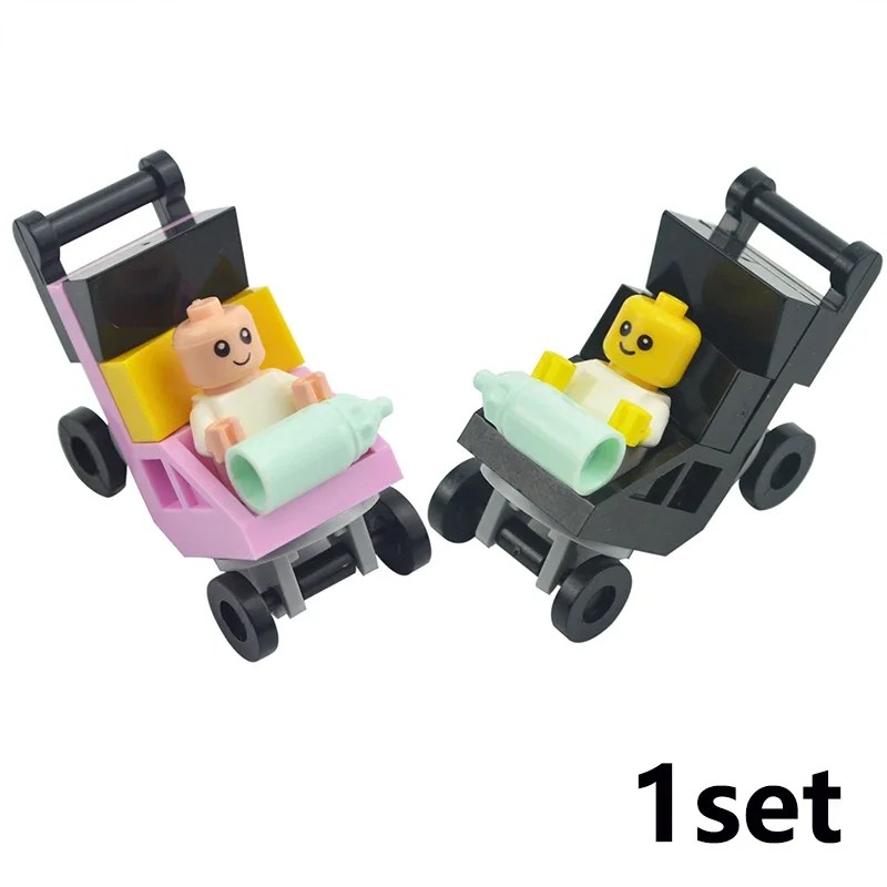 MOC City Baby Stroller Building Blocks Figures Home Furniture Baby Carriage Bed Bottle Horse Highchair Bricks Assemble Kid Toys - 3