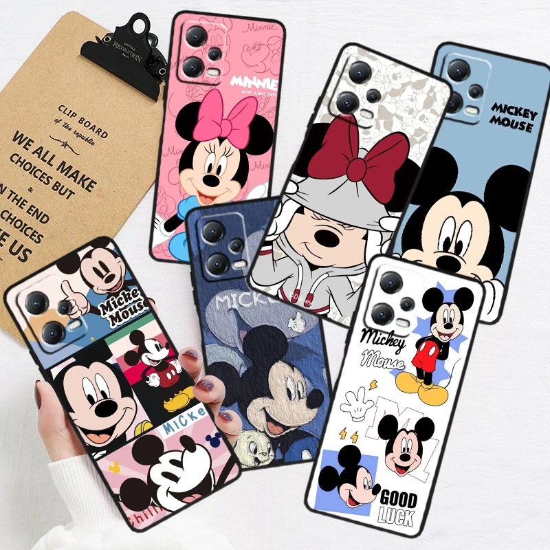 

Fashion Art Mickey Minnie For Xiaomi Redmi Note 12R 12 12S Turbo 11 11T 11S 10 10S 9 8 Pro Plus 5G Black Phone Case