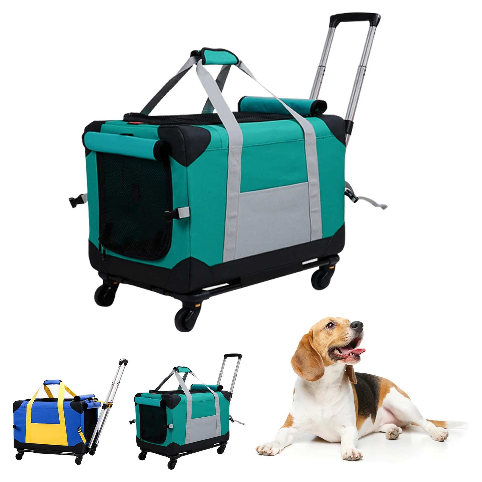 

Pet Stroller Travel Transport Bag with Removable Wheels Telescopic Walking Handle for Dogs Cats Less 15KG Pet Car Seat