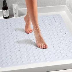 Extra Large Non - Slip Shower Mat with Suction Cups and Drainage, Machine Washable - 69x69cm (White)