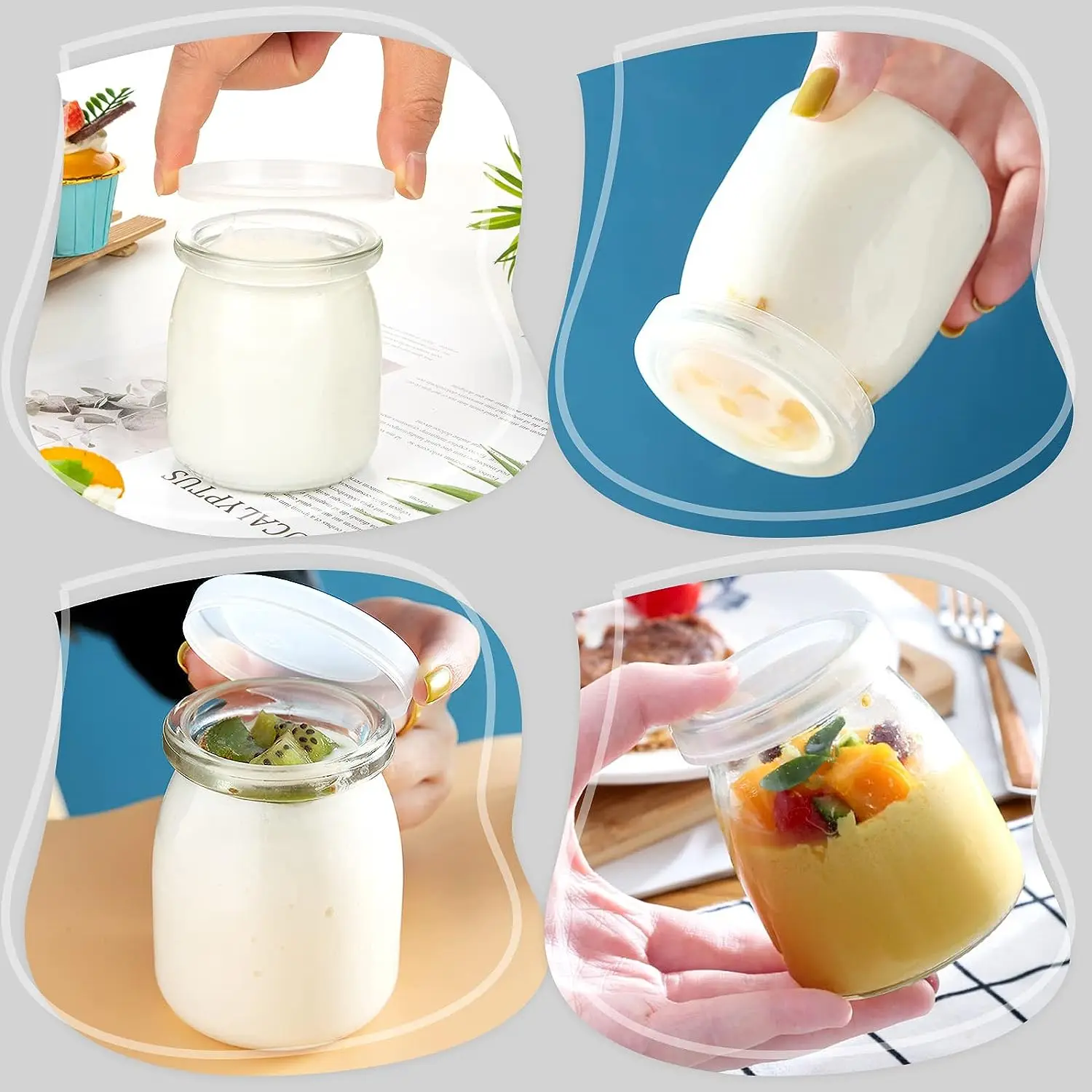 Lot De 24 Pots à Yaourt En Verre 120 Ml Avec Couvercles - Pots Hermétiques Pour Desserts, Miel, Gelée | Inclus Ficelle Et étiquettes