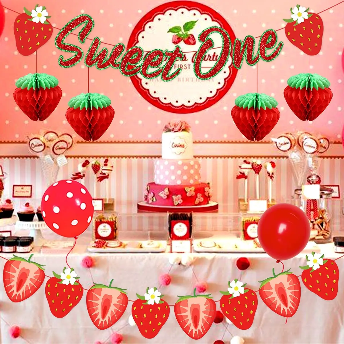 Strawberry Sweet One Centerpiece Sticks,Berry Sweet 1st Birthday or Wedding  Party Decorations,Sweet Girl Baby Fruit Theme Baby Shower Table Toppers 12