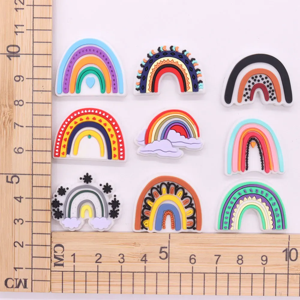 

1-9PCS PVC Croc Charms Colorful Rainbow Hole Slipper Decoration Garden Shoes Button Ornaments Accessories for Bands Bracelets