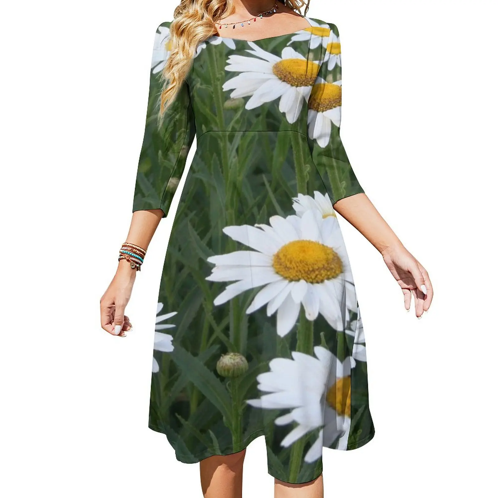 

Женское платье с длинным рукавом Shasta, длинное расклешенное платье с цветочным принтом ромашки