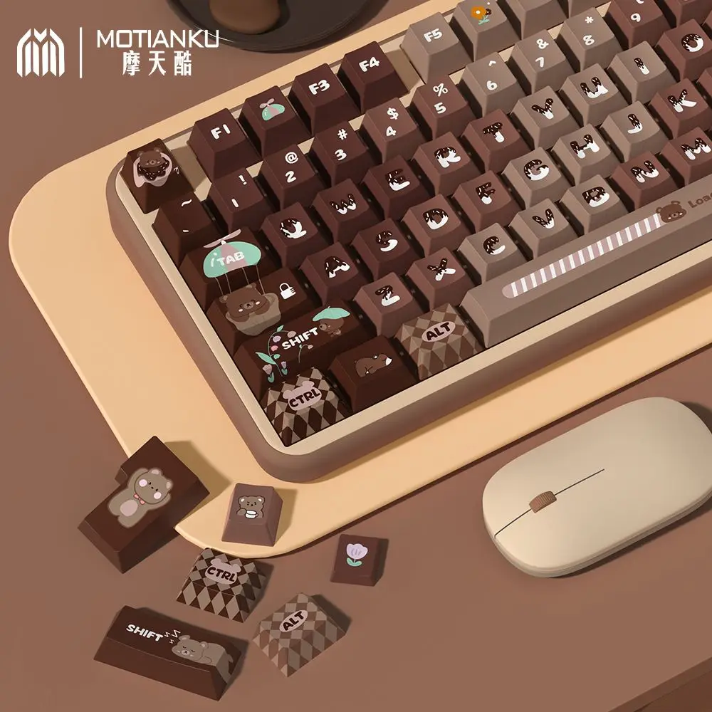 Lucky Bear-brown Gradiente Keycaps Cereja Altamente Pbt Bonito Cor Retro Adequado para Faça Você Mesmo Modificação Teclado Mecânico - Imagem 3