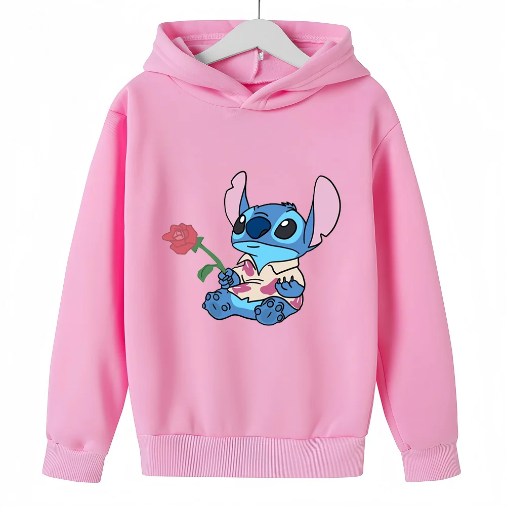 

2024 Fashion Children Hoodies Stitch Letter Kawaii Pullover Sweatshirt Anime Manga Cartoons Girls Boy Kids Casual Clothes wy042