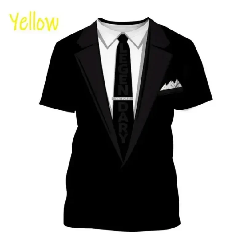 thumbnail image 1 of Ropa divertida para hombre, esmoquin con personalidad, traje de corbata retro, camisetas gráficas, traje falso de moda, camisetas casuales de manga corta para fiesta para hombre, 1 of 5