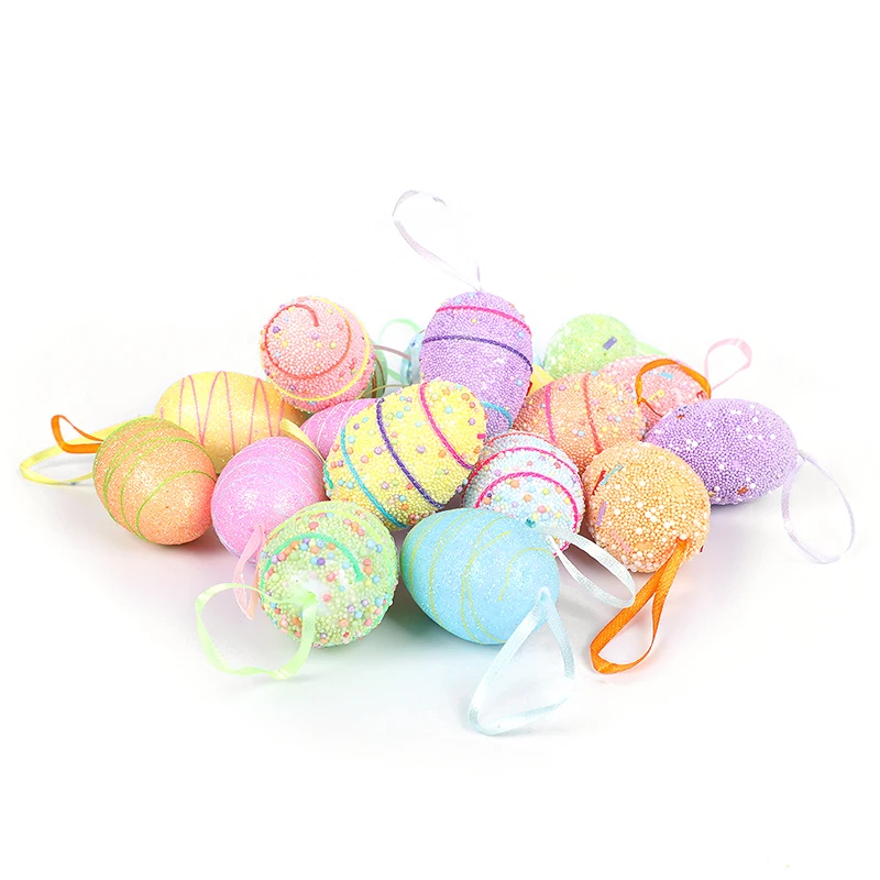 24/6pcs Painted Foam Easter Eggs Rabbit Hanging Ornaments Decoration for Home Easter Tree Pendants Basket Decor Kids Gift 2025