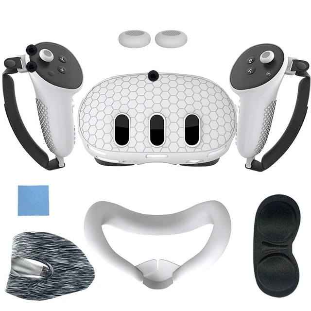 Juego de fundas de silicona compatible con Oculus/Meta Quest 3, accesorios  VR, funda protectora que incluye empuñaduras de controlador, funda frontal  para auriculares y cubierta facial, protector de l