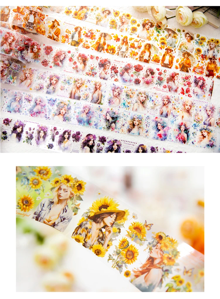 1Roll Girl's Flower Dream Series PET Tape Scrapbooking Stickers Perfect Collage Journaling Craft Diary Diy Supplies – Detail 4