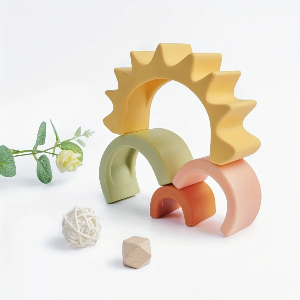 Baby Silicone Stacking Toys, Tunnel Stacking Block Set, Safe, Suitable for 0-3 Years Old Children, Perfect for Holiday Gifts