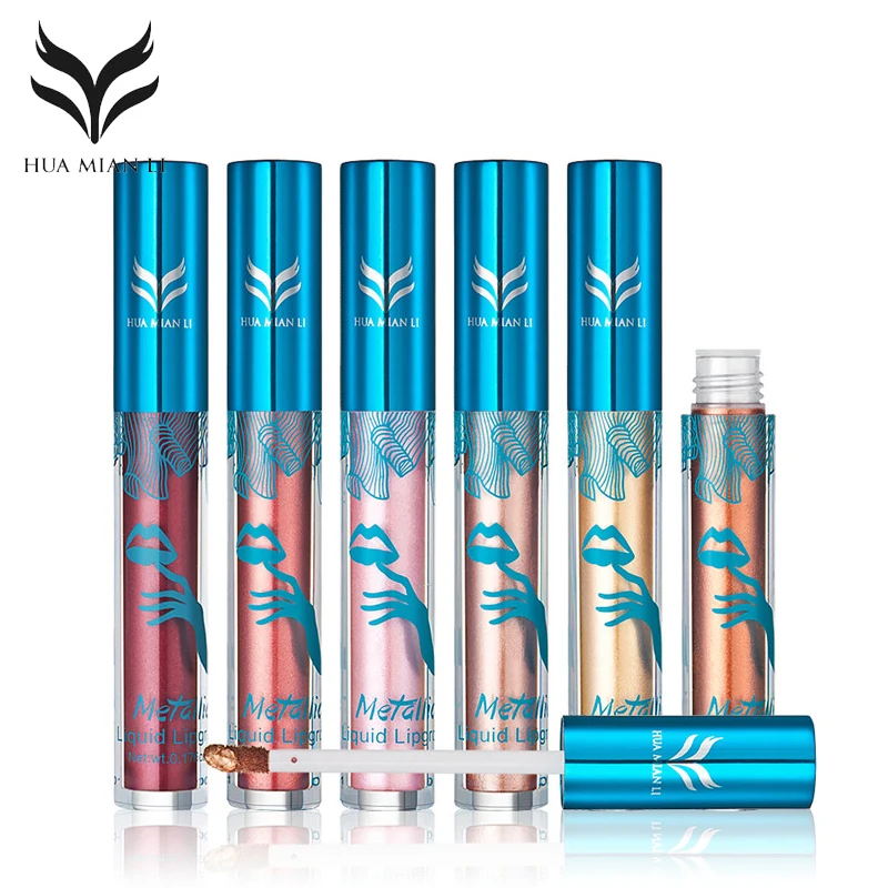 HUAMIANLI 6PCS/ Waterproof Liquid Shimmer Golden Lipstick Lips Gloss Makeup Lipgloss Stick Long