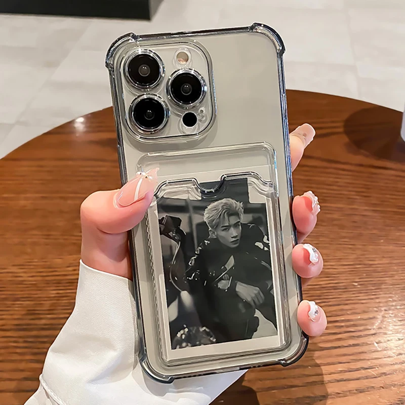 Transparent Card Pocket Phone Case with Air Bag Shockproof Protection Cover