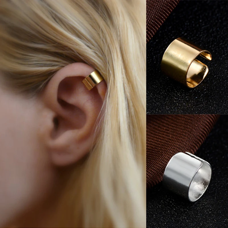 1pc simple long tube geometric stainless steel ear clip for men women non piercing ear cuff jewelry fashion daily wear style