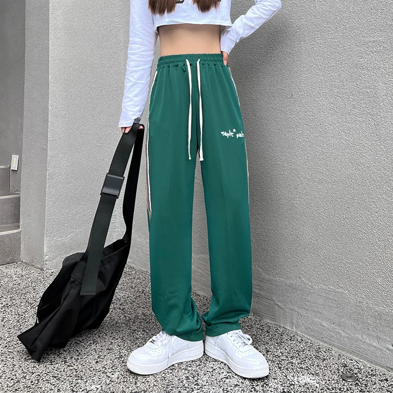 ladies cropped trousers 2022 Spring and Autumn new black loose embroidery letters casual pants straight pants INS tide pants cargo capris