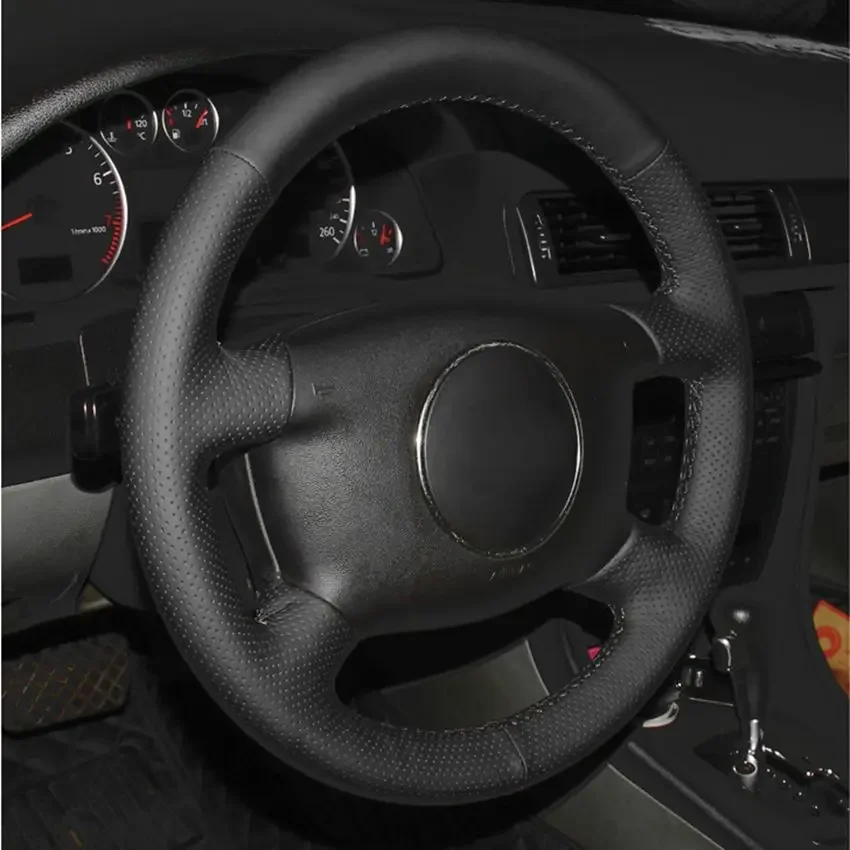 핸드 스티치 블랙 PU 인조 가죽 자동차 핸들 커버, 아우디 A4, A6, A8, A8, L 1998 2001 올로드 2001 자동차 액세서리