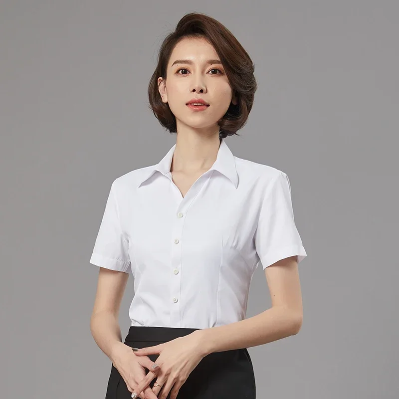 여성용 여름 반팔 셔츠, 슬림핏 포멀 플레인 셔츠, 부드러운 비즈니스 사무실 엘레한트 의류, 무료 배송 아이템 탑
