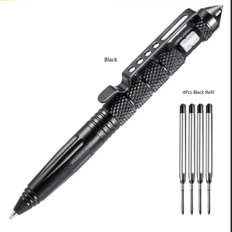 야외 자기 방어용 B2 텅스텐 스틸 헤드 전술 방어 펜, 야외 창문 파괴 생존용 잉크 카트리지 교체 가능