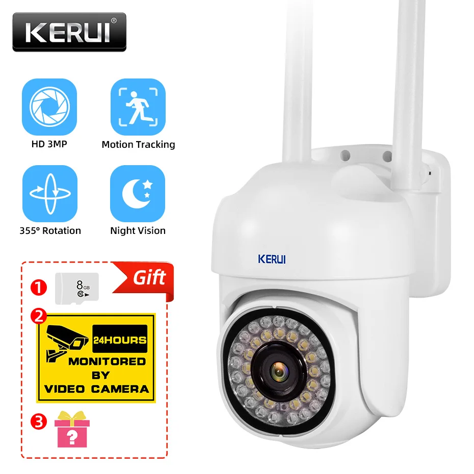 KERUI 2MP WIFI IP Camera PTZ Outdoor Motion Detection Auto Tracking  APP Push 21 infrared LED Smart Night Vision Security Camera