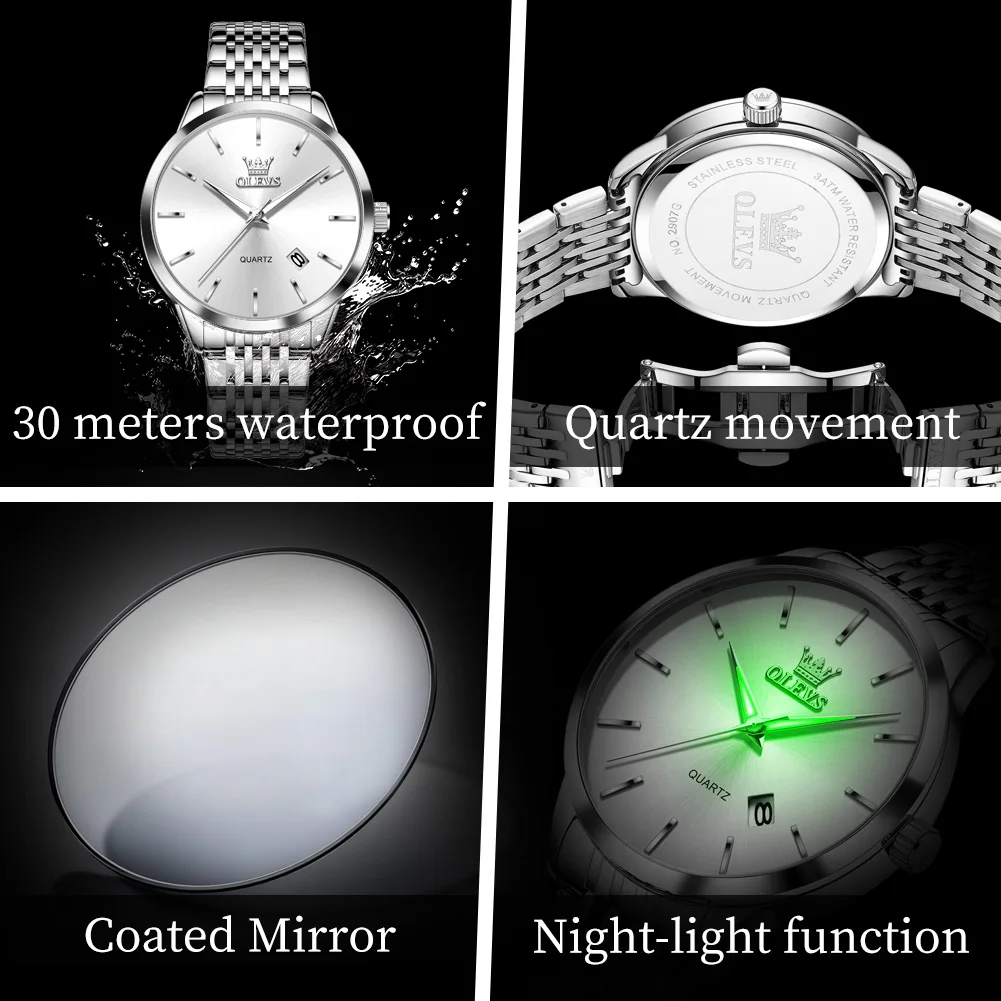 Olevs New Watches For Men Auto Date Waterproof Luminous Original Men's Quartz Wristwatches Fashion Simple Elegant Man Watch 2907, Alina Gadgets